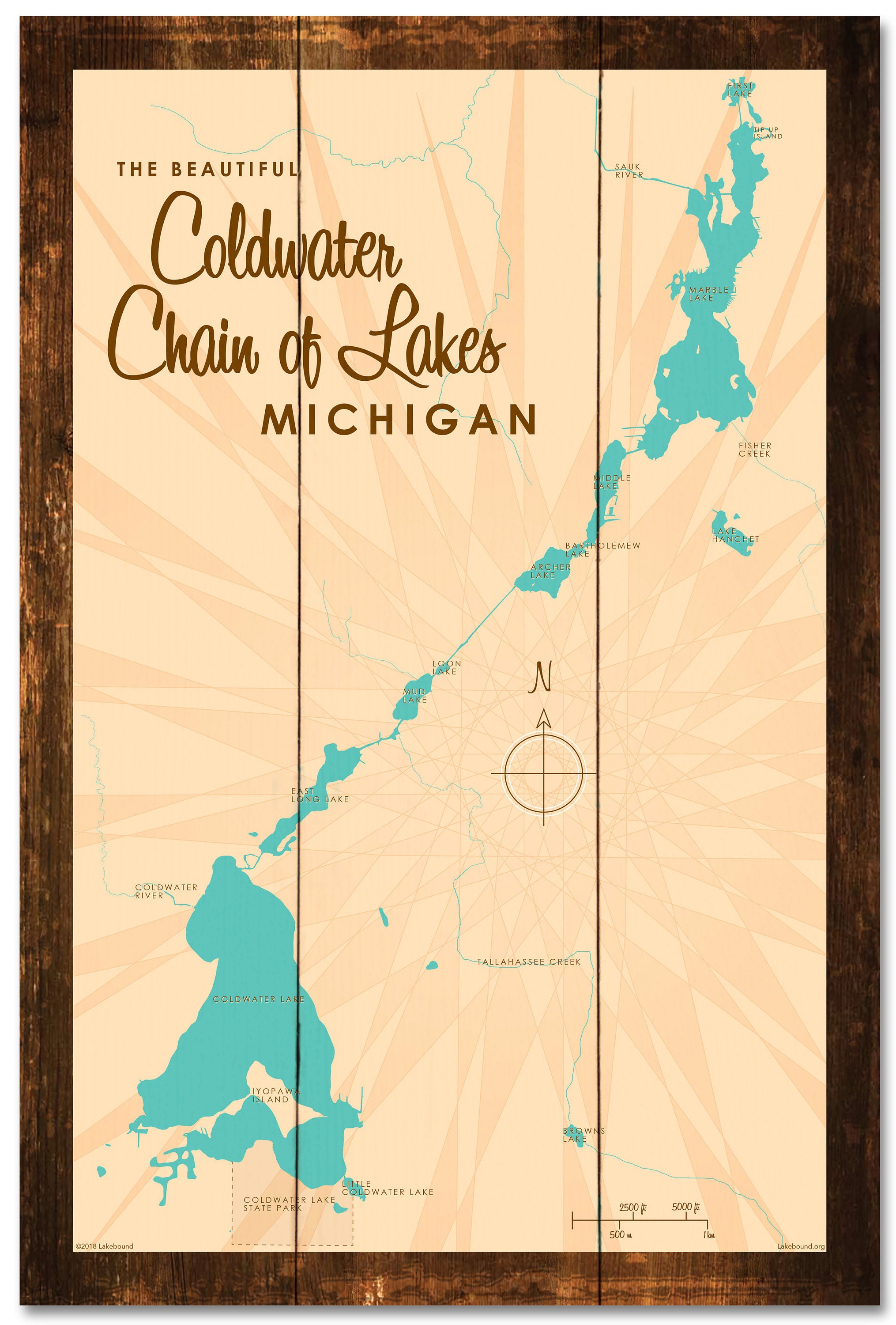 Coldwater Chain Of Lakes Map Coldwater Chain Of Lakes Michigan Rustic Wood Sign Map Art | Etsy Uk