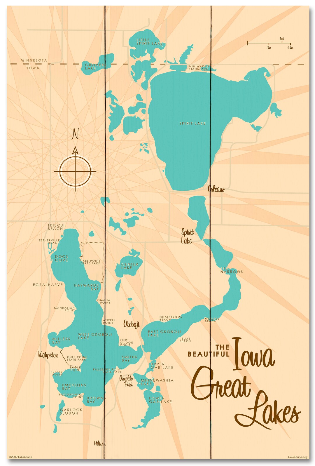 Iowa Great Lakes Lake House Décor Cabin Art Custom Map Etsy