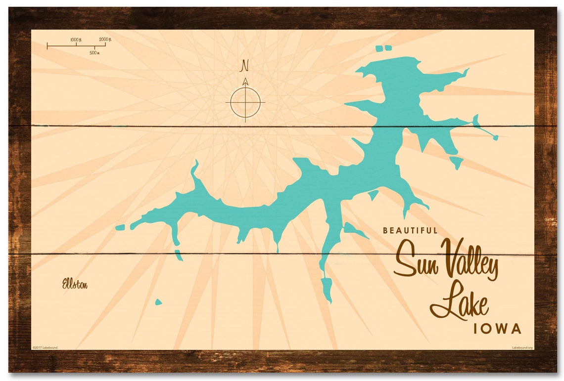 Sun Valley Lake Iowa Rustic Wood Sign Map Art Etsy