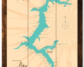 Lake Coeur d'Alene Idaho, Rustic Wood Sign Map Art