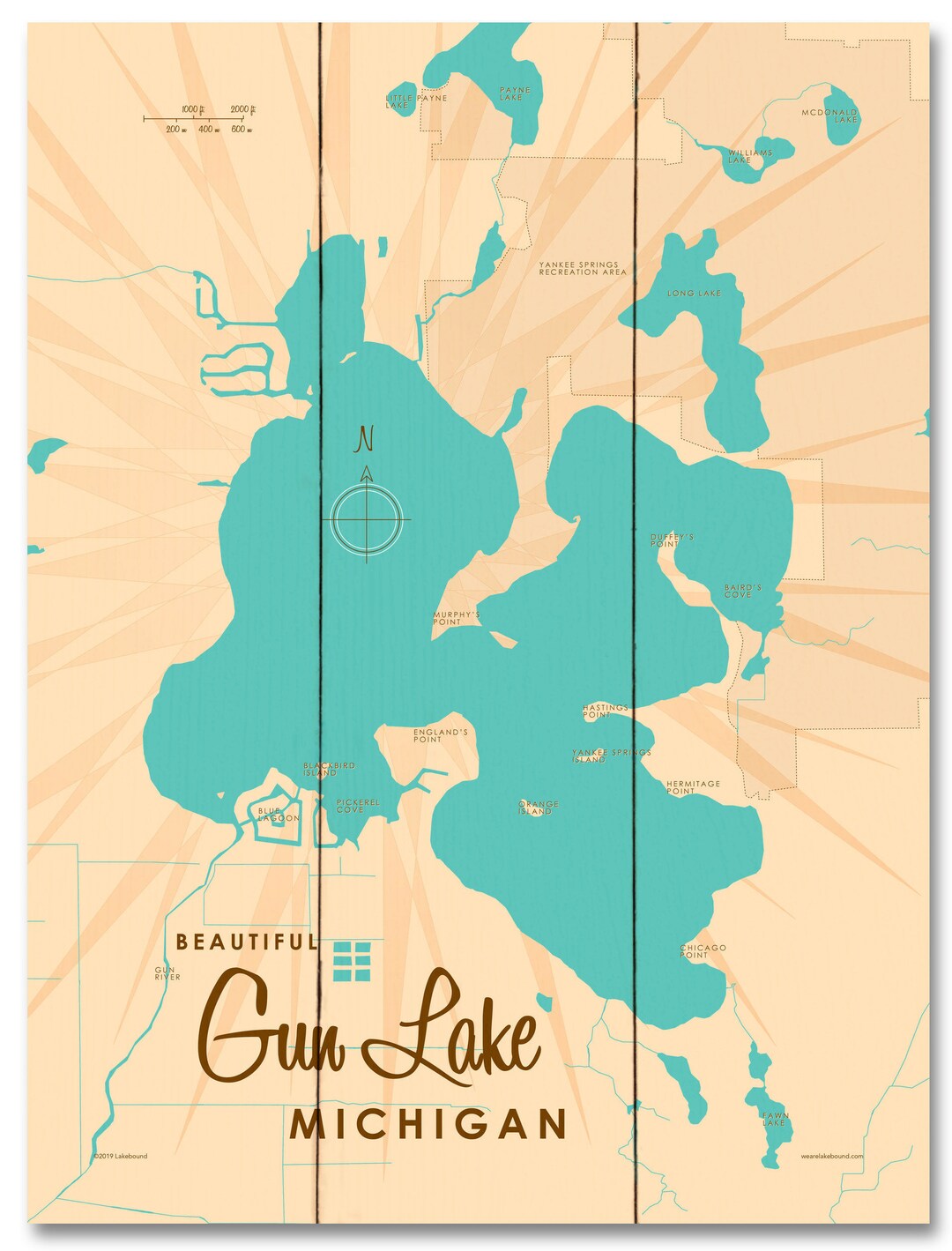 Gun Lake Michigan Lake House Décor Cabin Art Custom Map Gifts Wood Sign