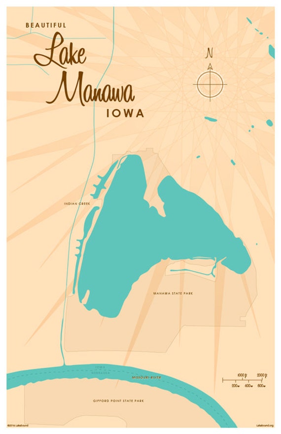 Lake Manawa IA Map Print
