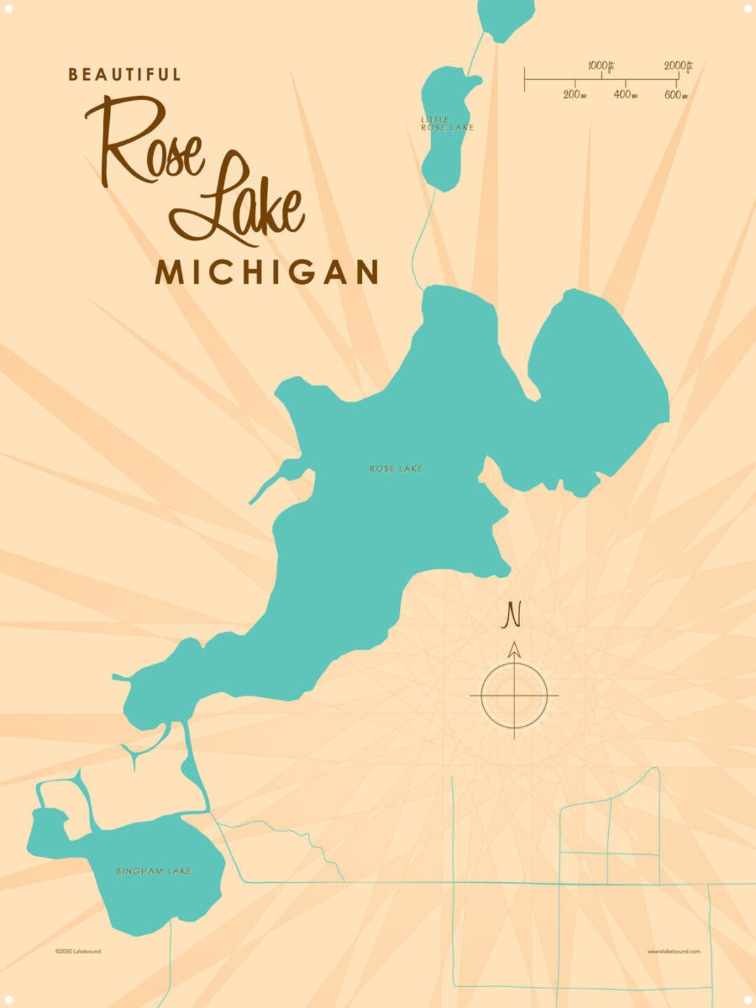 Rose Lake Michigan Lake House Décor Cabin Art Custom Map Etsy