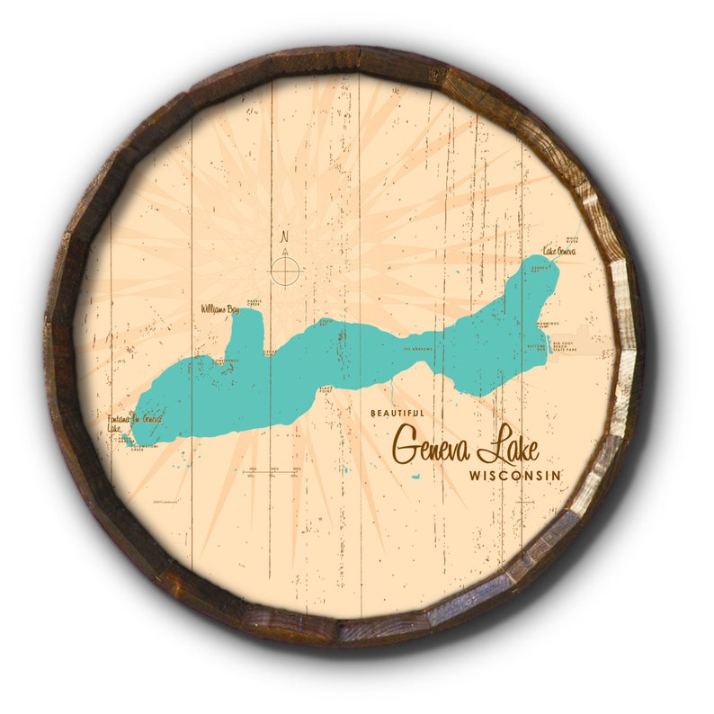 Geneva Lake Wisconsin Rustic Barrel End Map Art Etsy