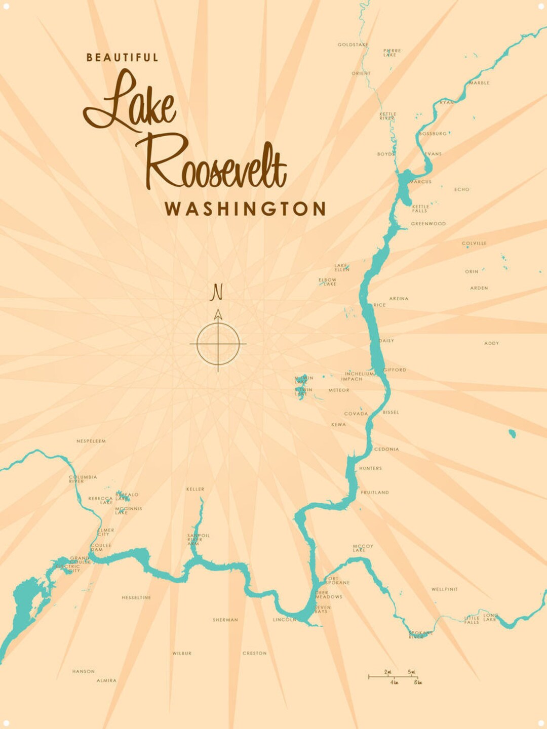 Lake Roosevelt Washington Lake House Décor Cabin Art Etsy