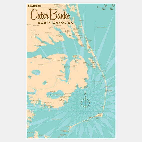 Map Outer Banks Nc Outer Banks North Carolina Paper Print Map Art | Etsy Canada