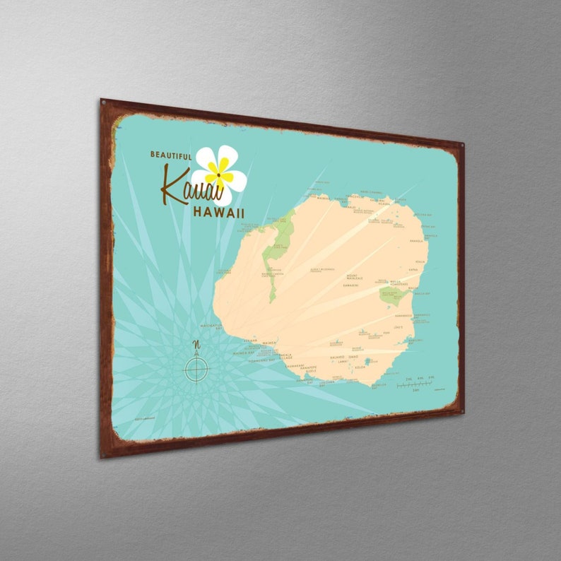 Kauai Hawaii Rustic Metal Sign Map Art Etsy