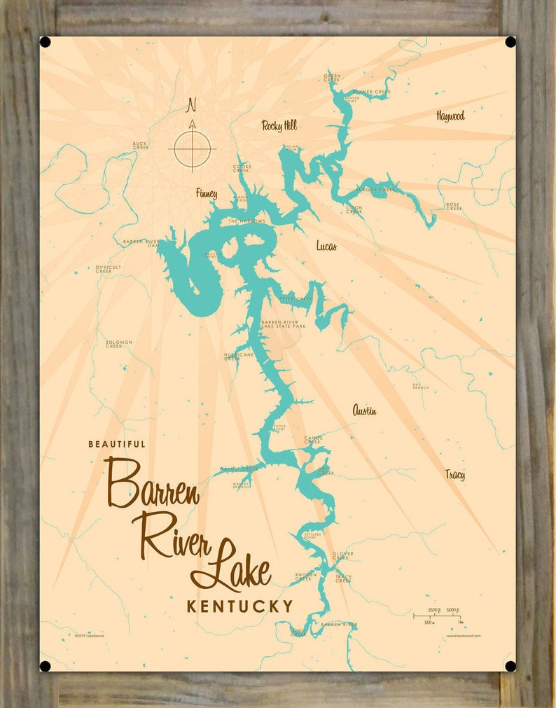 Barren River Lake Kentucky Woodmounted Metal Sign Map Art Etsy