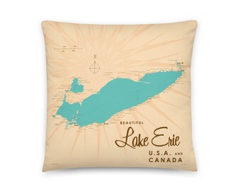 Lake Erie USA Canada | Lake House Décor | Cabin Art | Custom Map Gifts | Pillow