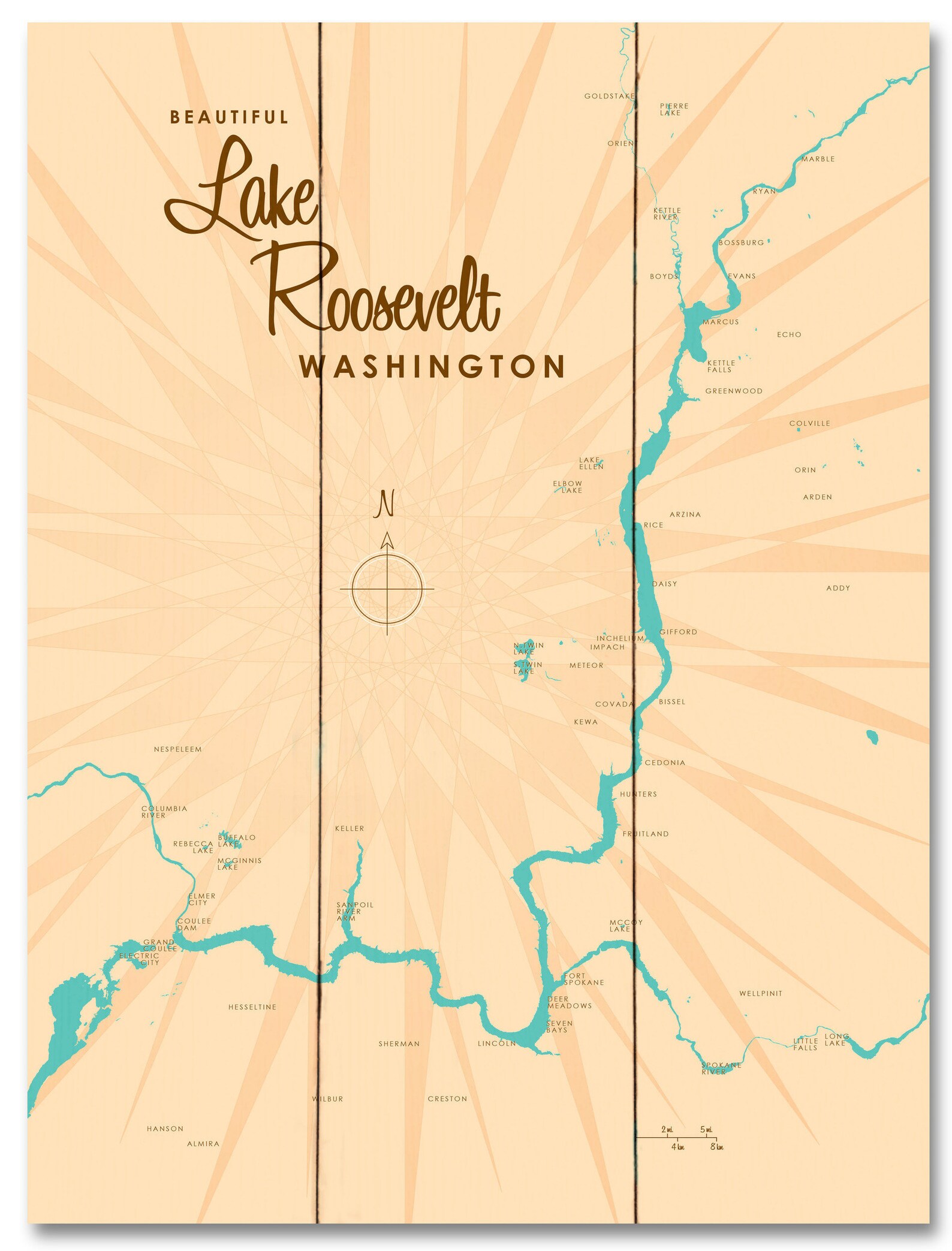 Lake Roosevelt Washington Wood Sign Map Art Etsy