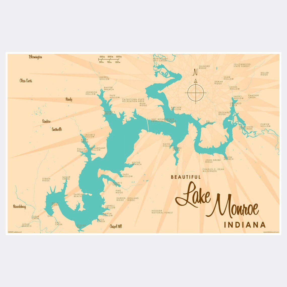 Lake Monroe Indiana Lake House Décor Cabin Art Custom Etsy