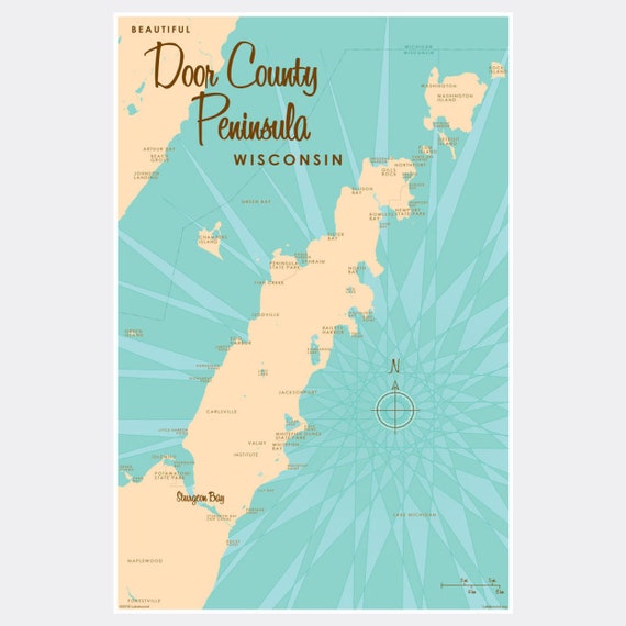 Door County Peninsula Wisconsin Paper Print Map Art