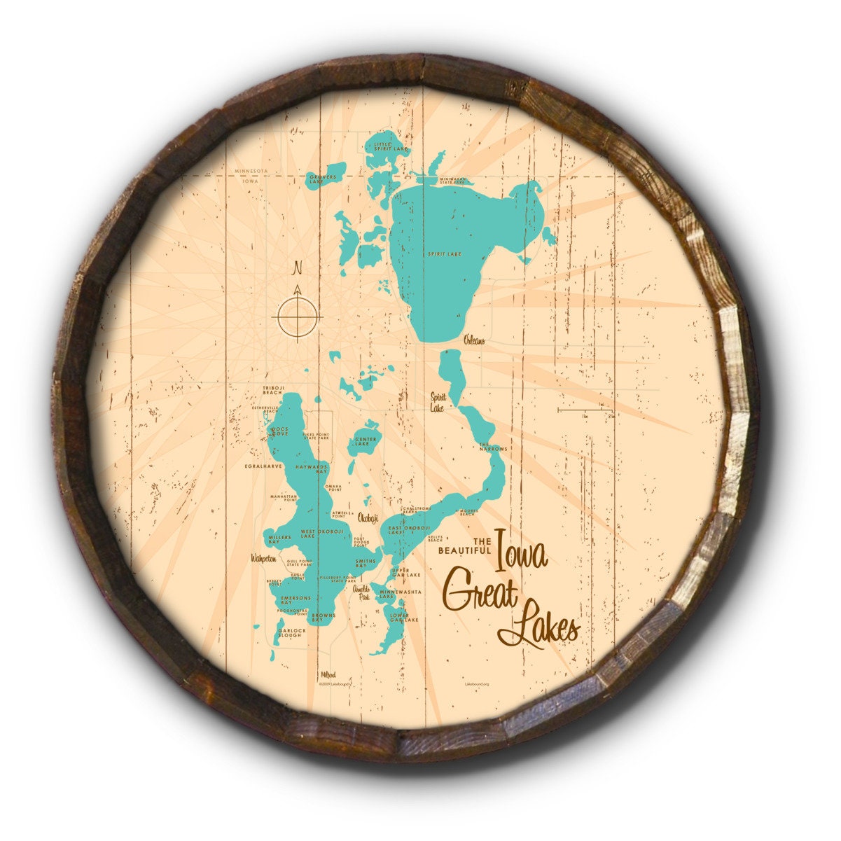 Iowa Great Lakes Rustic Barrel End Map Art Etsy