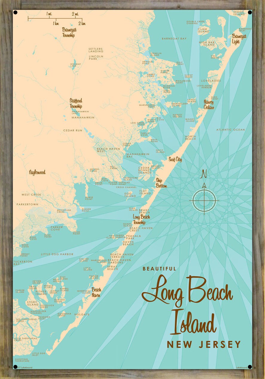 Long Beach Island New Jersey WoodMounted Metal Sign Map Art Etsy