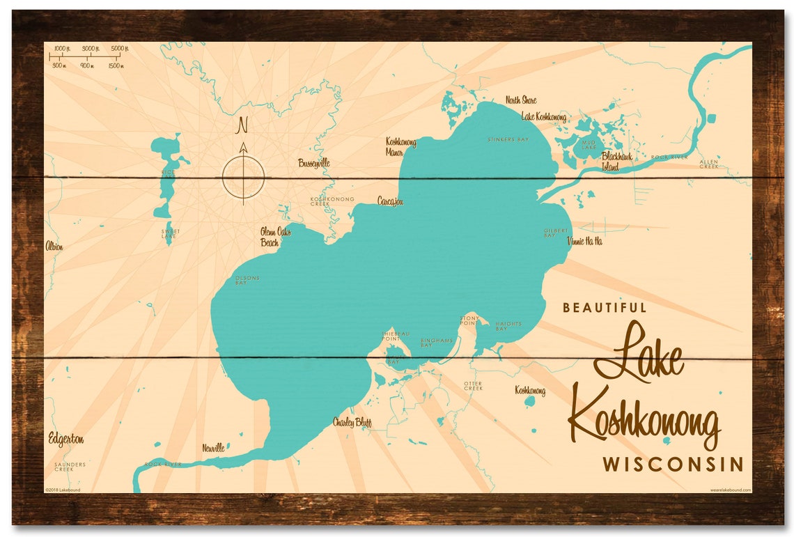 Lake Koshkonong Wisconsin Rustic Wood Sign Map Art Etsy