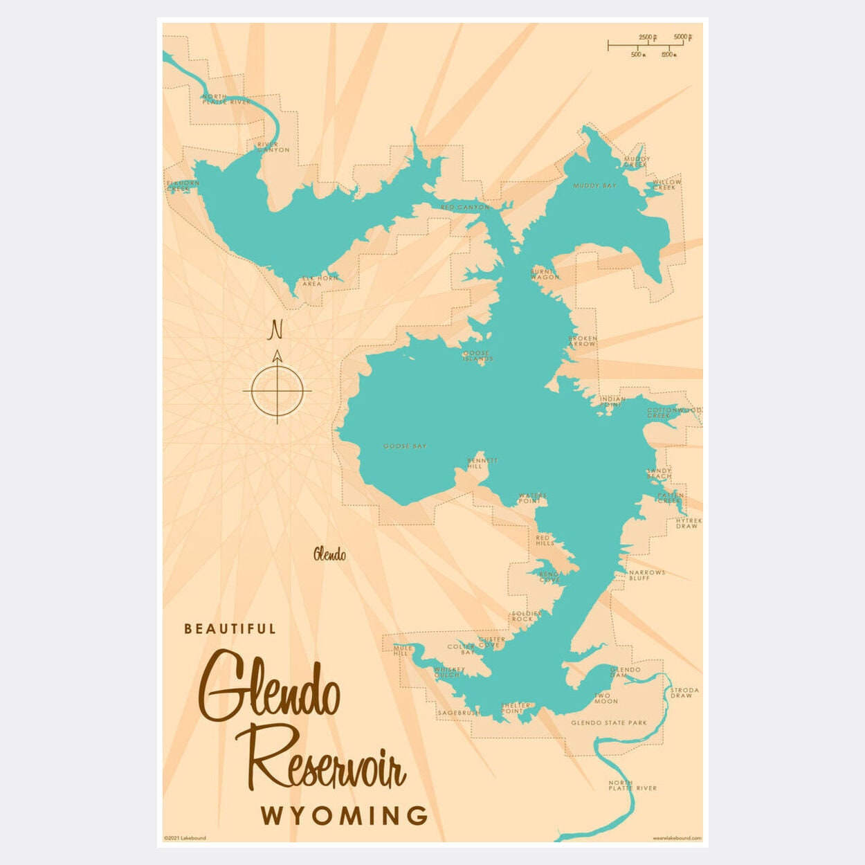 Glendo Reservoir Wyoming Paper Print Map Art Etsy