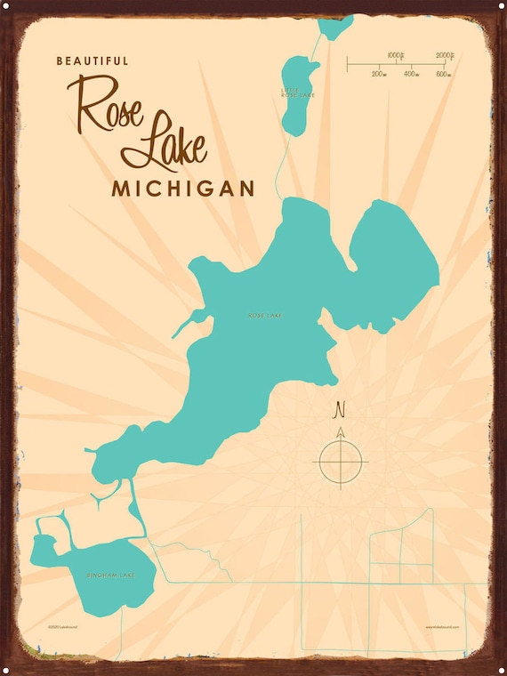 Rose Lake Michigan Rustic Metal Sign Map Art Etsy