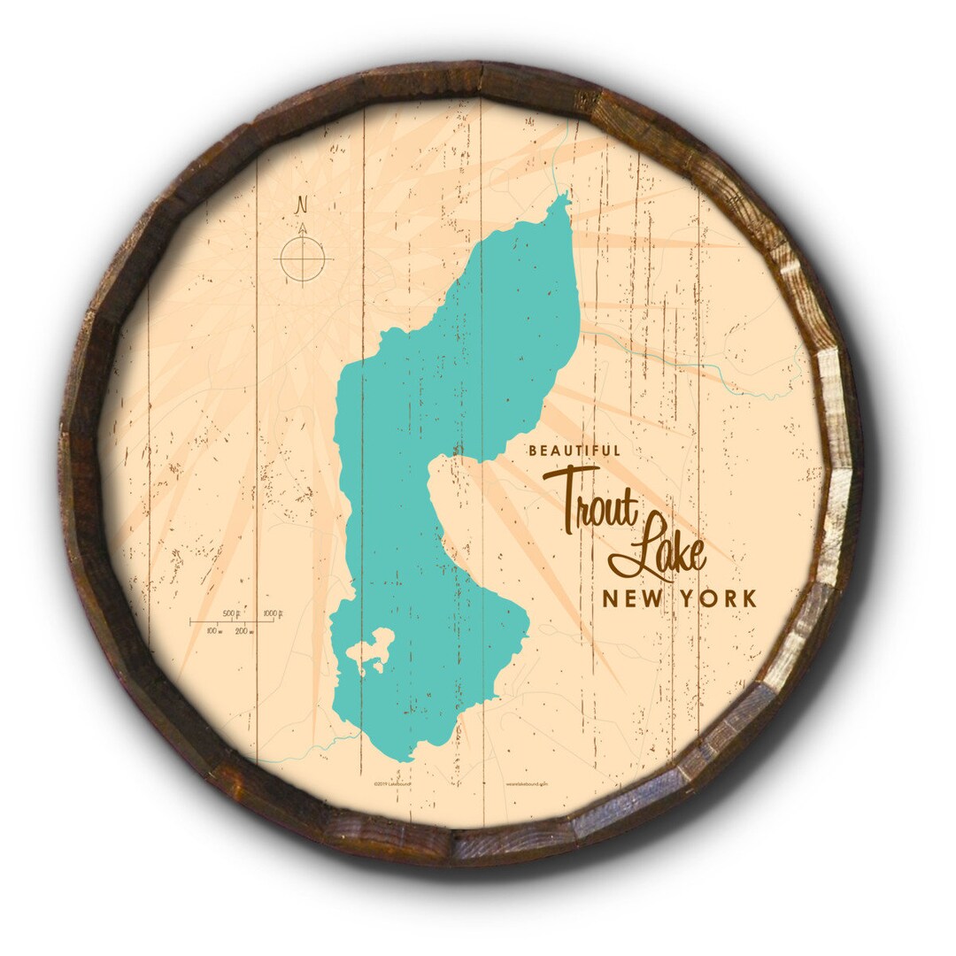 Trout Lake New York Rustic Barrel End Map Art Etsy