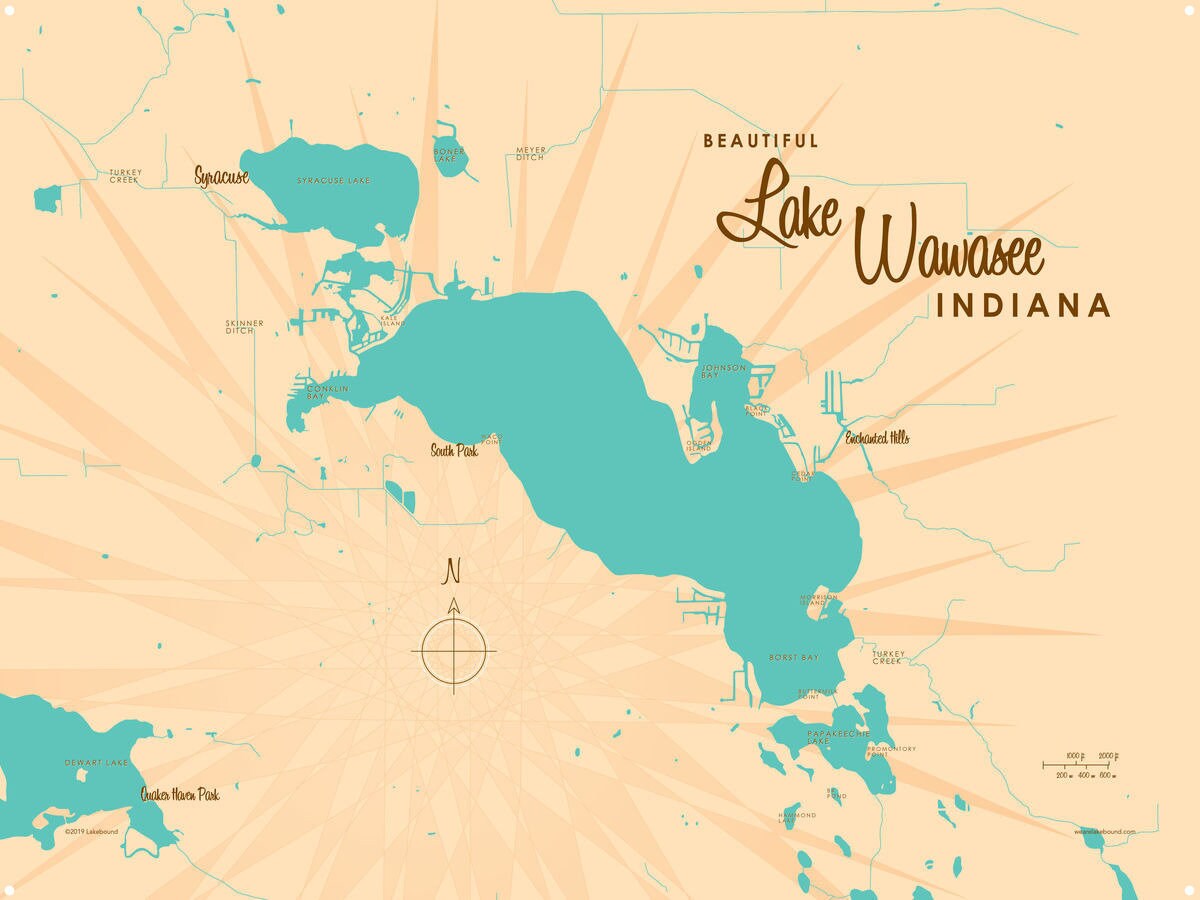 Lake Wawasee Indiana Metal Sign Map Art  Etsy