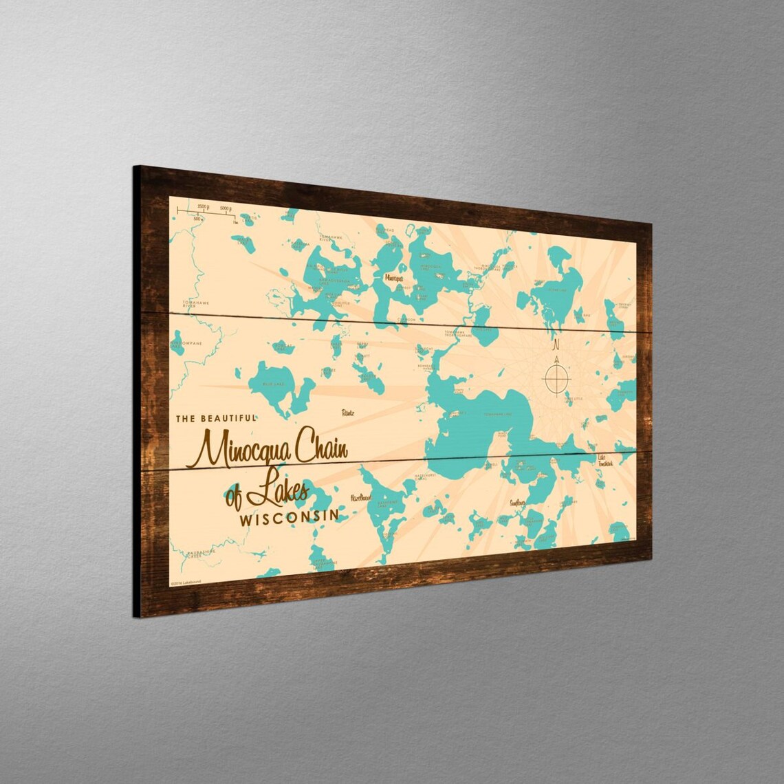 Minocqua Chain Wisconsin Rustic Wood Sign Map Art Etsy