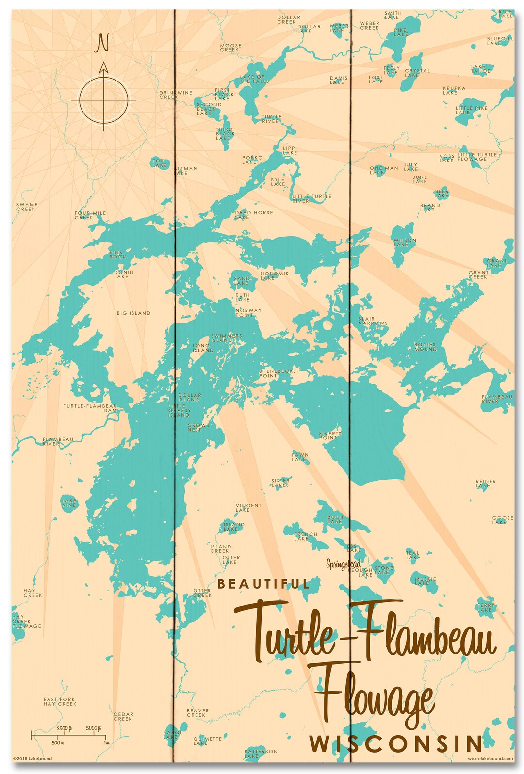 Turtleflambeau Flowage Wisconsin Lake House Décor Cabin Art Custom Map