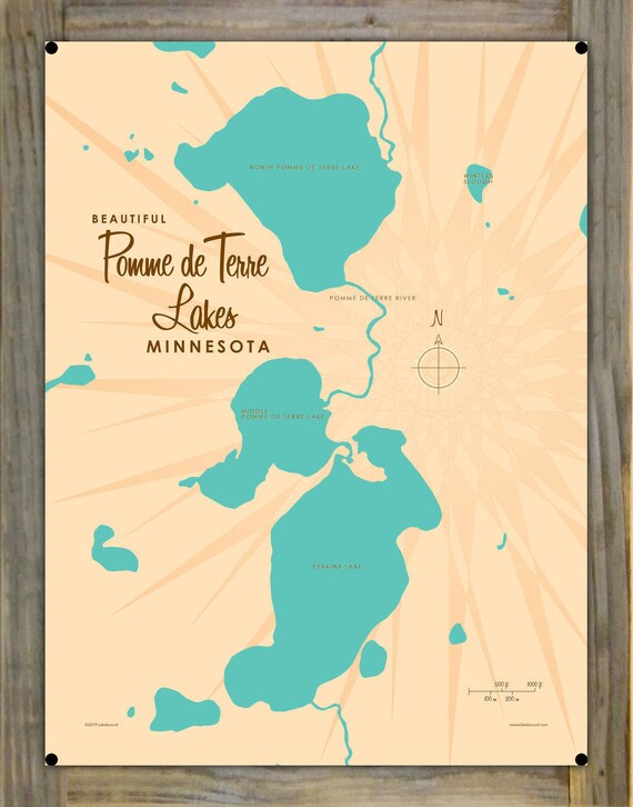 Pomme De Terre Lakes Minnesota Wood Mounted Metal Sign Map Etsy