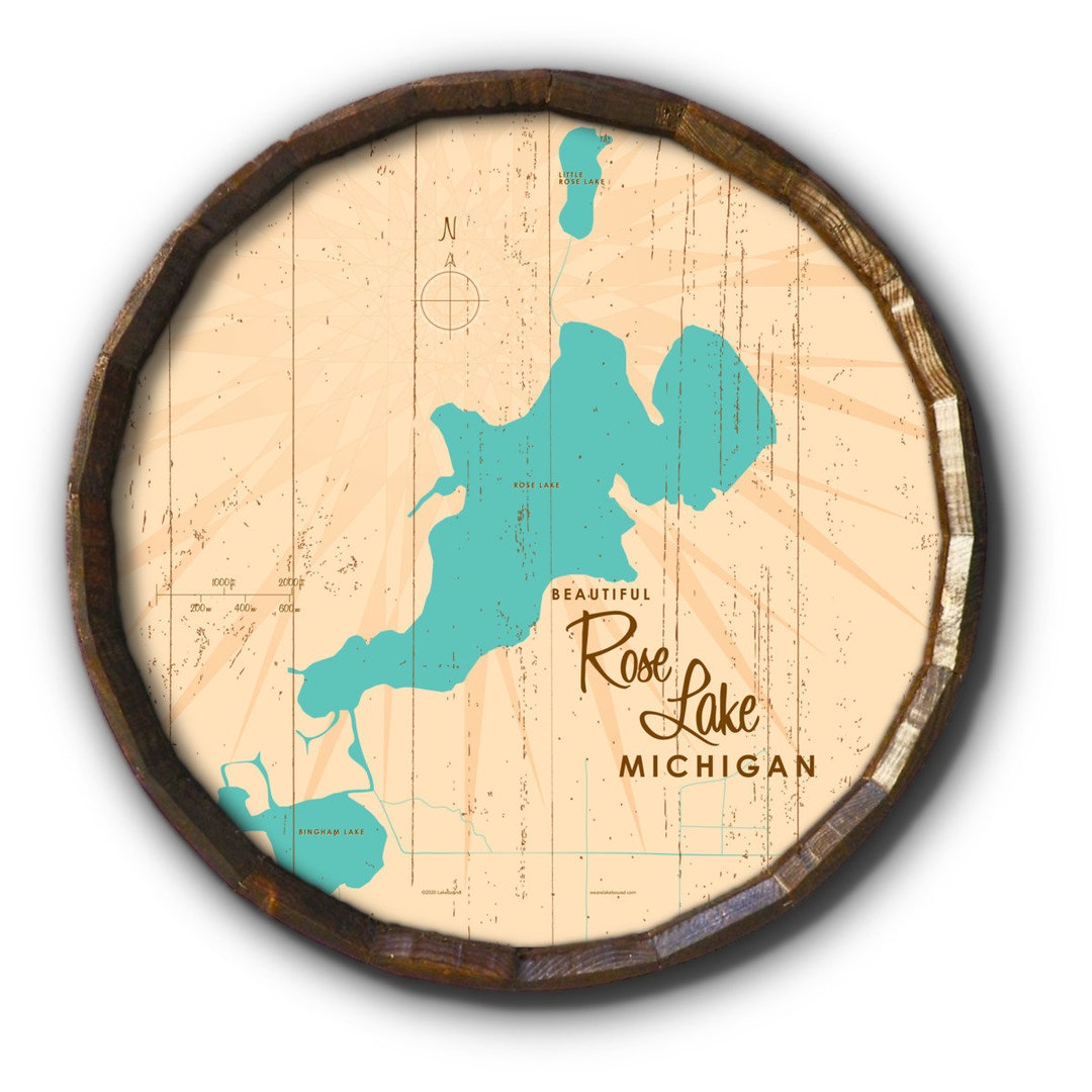 Rose Lake Michigan Rustic Barrel End Map Art Etsy.de