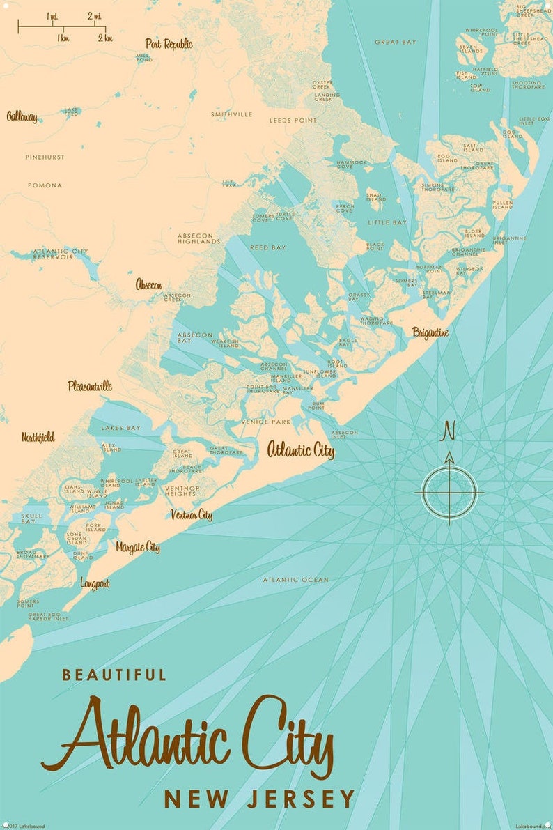 Atlantic City New Jersey Metal Sign Map Art Etsy