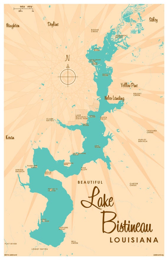 Lake Bistineau La Map Print Etsy