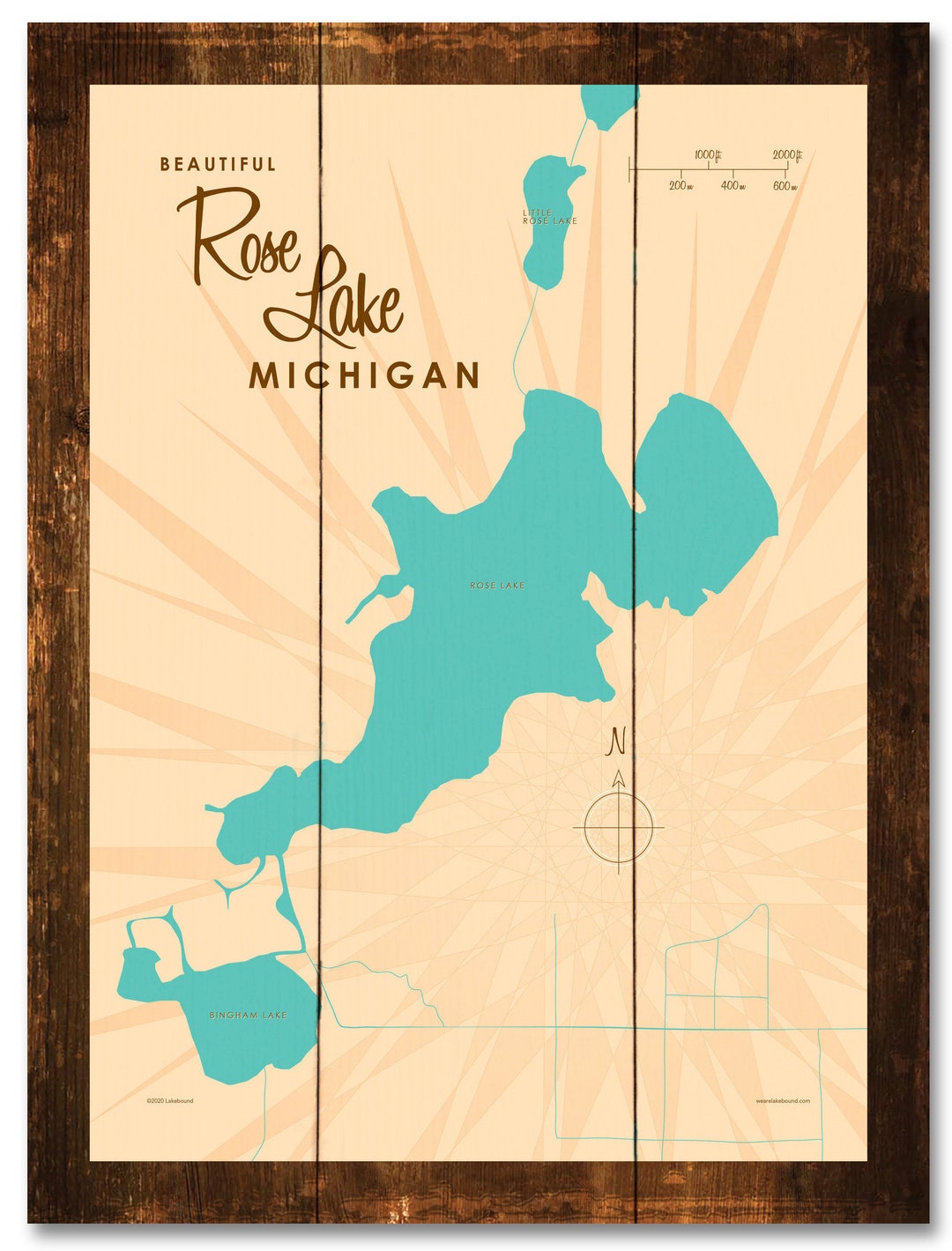 Rose Lake Michigan, Rustic Wood Sign Map Art Etsy