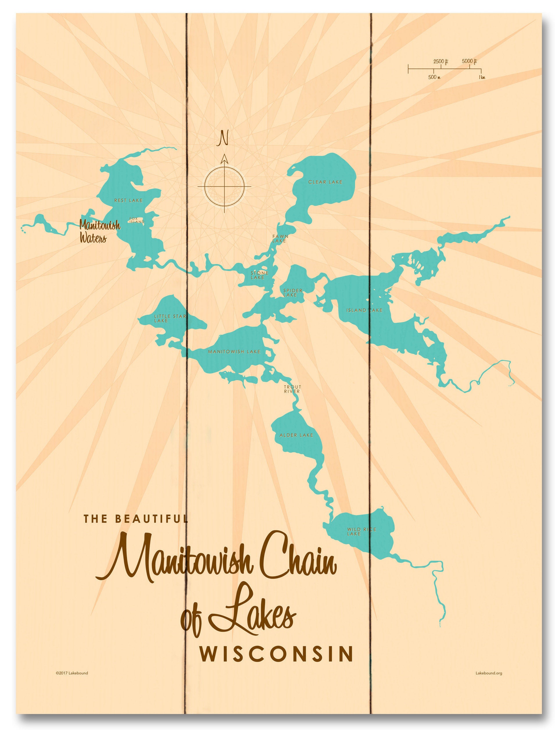 Manitowish Chain of Lakes Wisconsin Wood Sign Map Art | Etsy