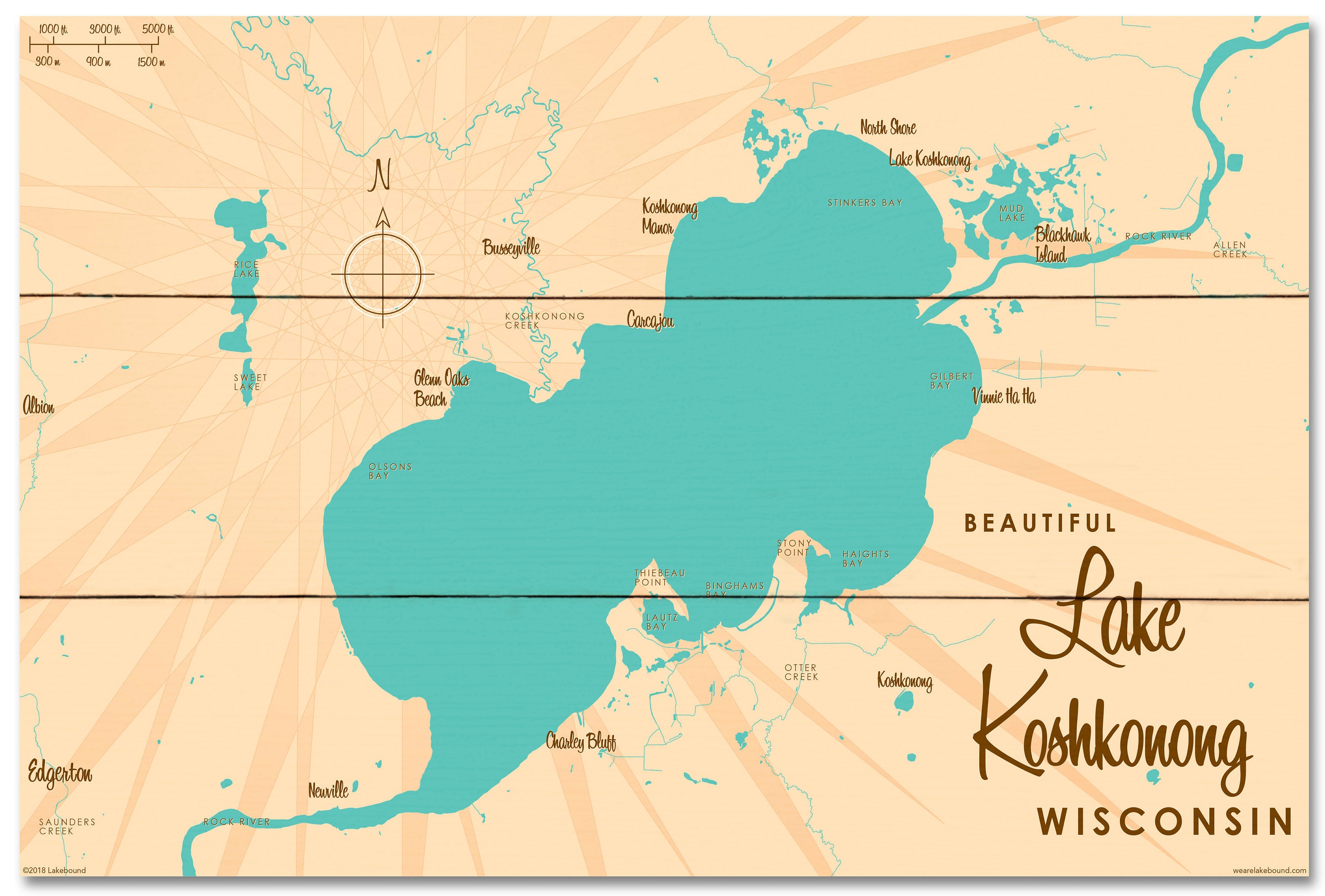 Lake Koshkonong Wisconsin Wood Sign Map Art Etsy