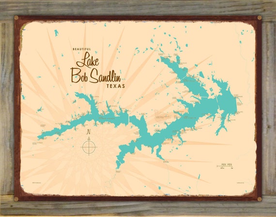 Lake Bob Sandlin Texas Wood Mounted Rustic Metal Sign Map Art Etsy