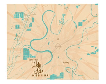 Lago Wolf, Mississippi / Decoración de casas en el lago / Arte de cabaña / Regalos con mapas personalizados / Manta