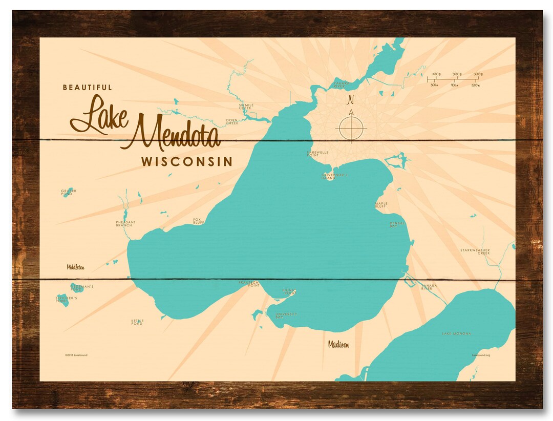 Lake Mendota Wisconsin Rustic Wood Sign Map Art Etsy
