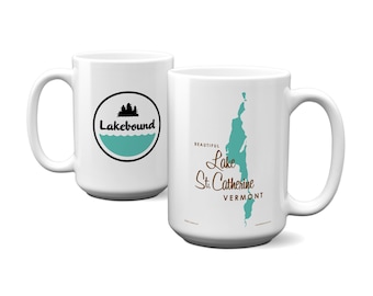 Lago St. Catherine, Vermont / Decoración de casas en el lago / Arte de cabañas / Regalos con mapas personalizados / Taza de 433 ml
