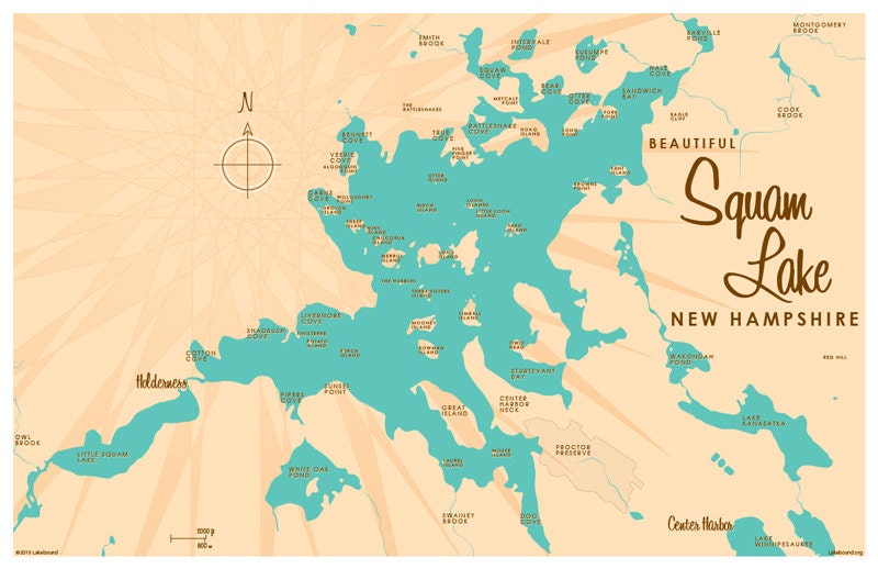Squam Lake NH Map Print Etsy