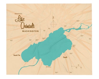 Lago Quinault, Washington / Decoración de casas en el lago / Arte de cabaña / Regalos con mapas personalizados / Manta