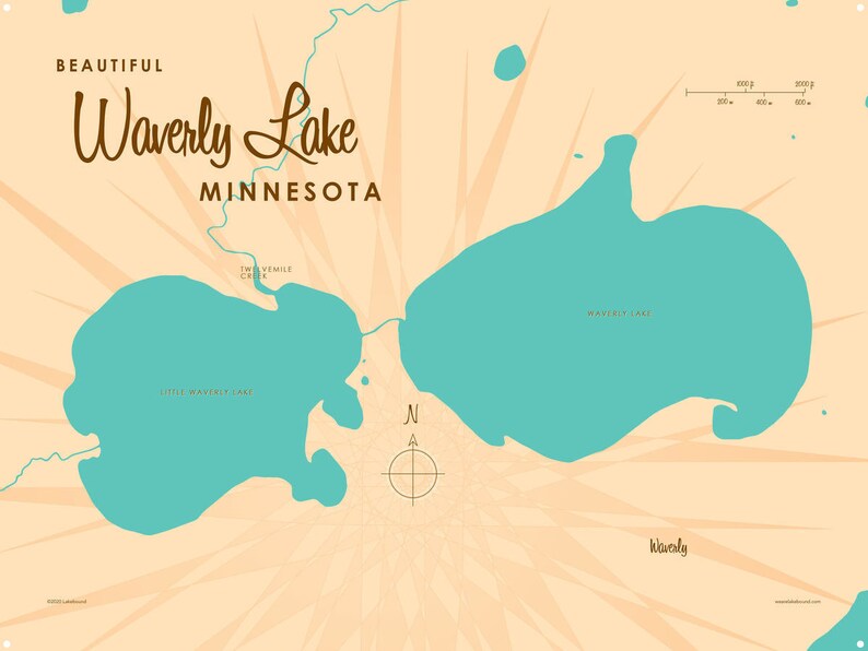 Waverly Lake Minnesota Metal Sign Map Art Etsy