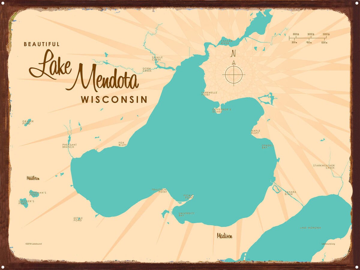 Lake Mendota Wisconsin Rustic Metal Sign Map Art | Etsy