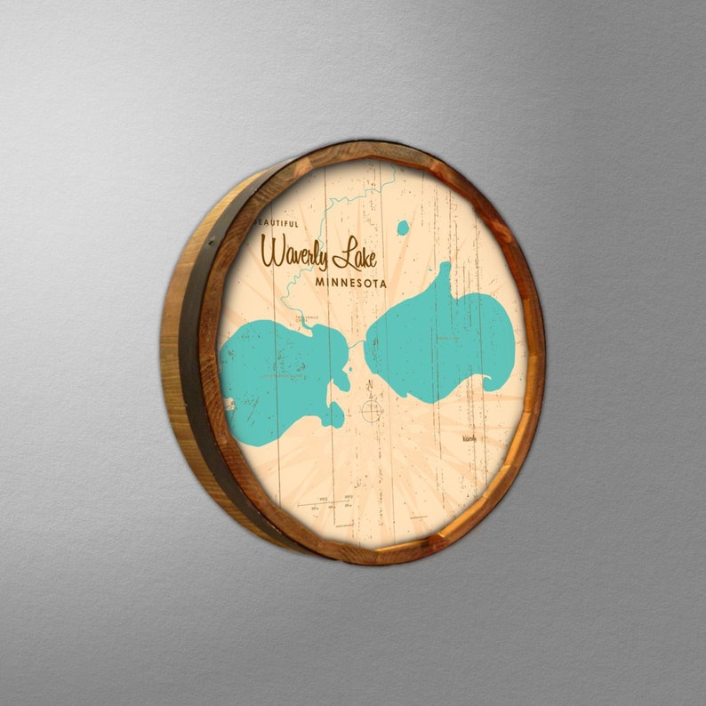 Waverly Lake Minnesota Rustic Barrel End Map Art Etsy