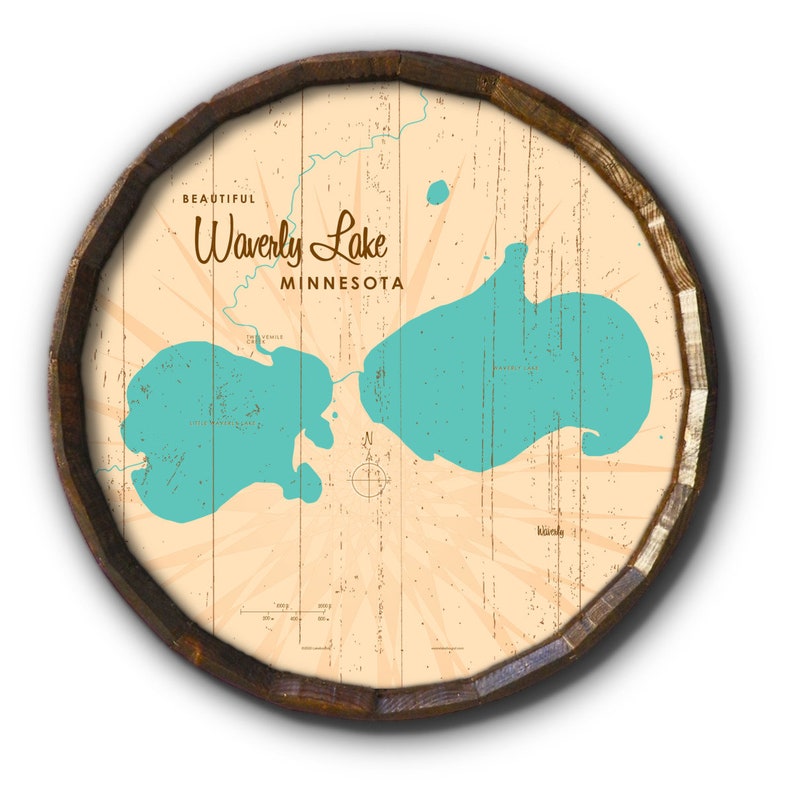 Waverly Lake Minnesota Rustic Barrel End Map Art Etsy
