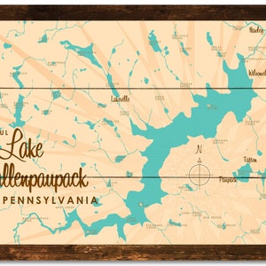 Lake Wallenpaupack Pennsylvania, Rustic Wood Sign Map Art