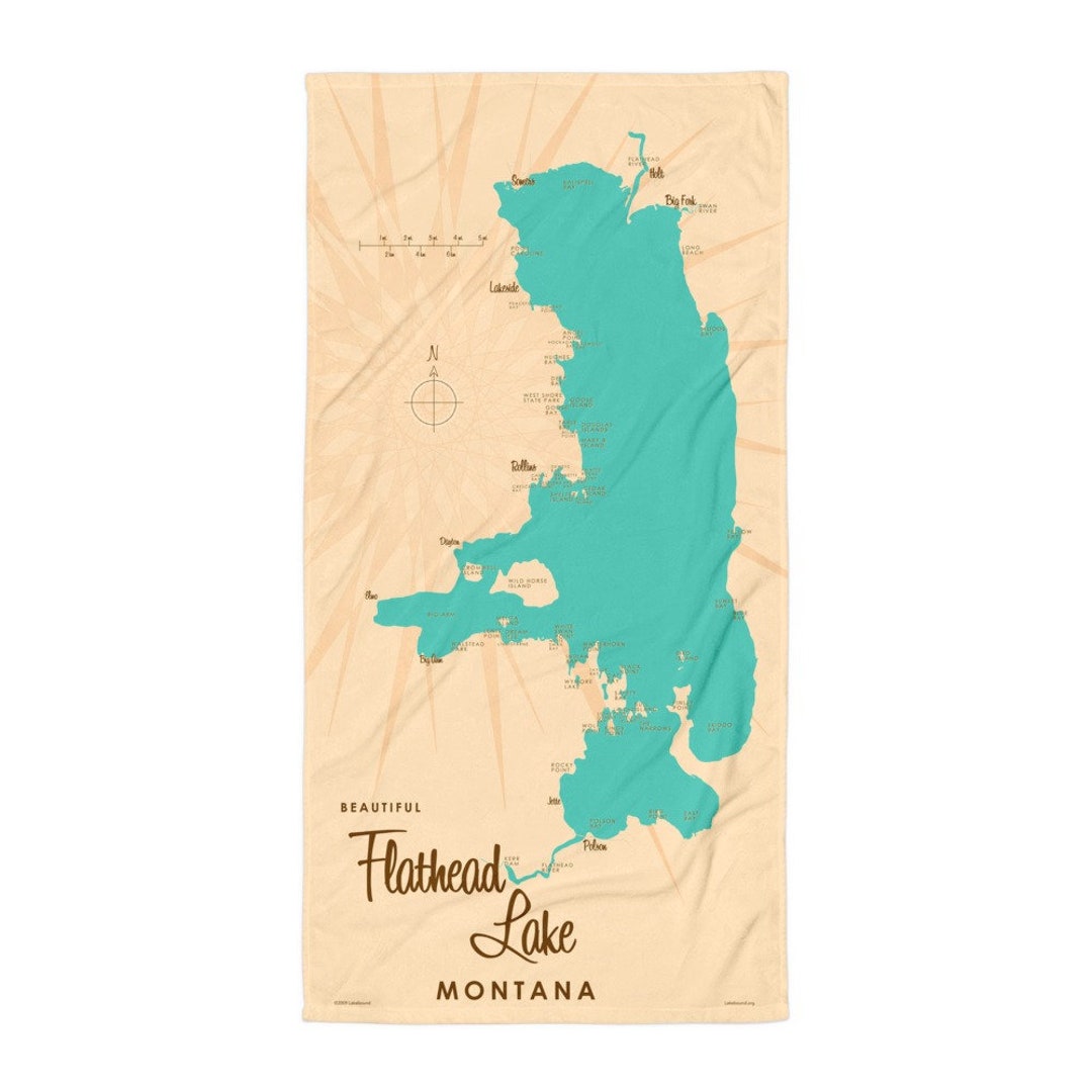 Flathead Lake Montana Lake House Décor Cabin Art Custom Map Gifts Beach
