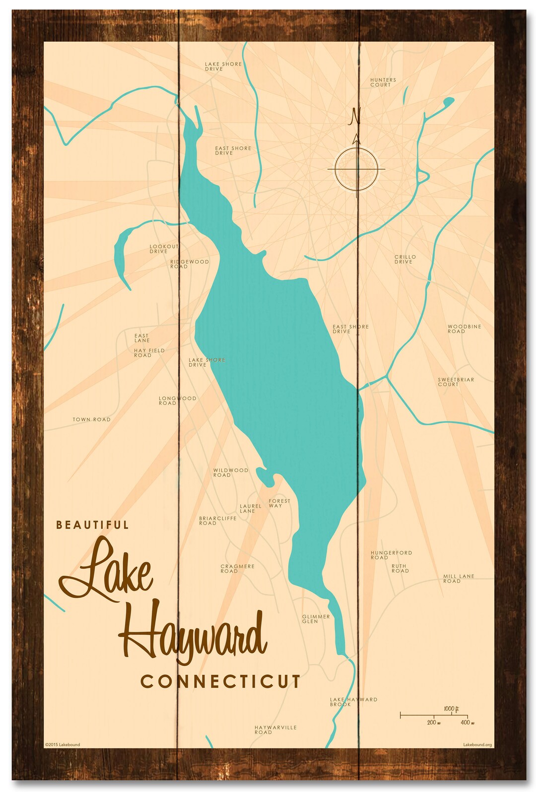 Lake Hayward Connecticut, Rustic Wood Sign Map Art Etsy