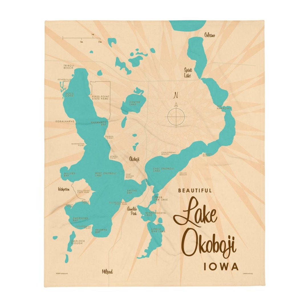 Lake Okoboji Iowa Lake House Décor Cabin Art Custom Map Etsy
