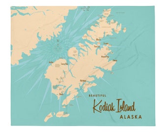 Isla Kodiak, Alaska / Decoración de casas en el lago / Arte de cabaña / Regalos con mapas personalizados / Manta
