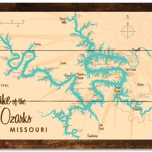 Lake of the Ozarks Missouri with Mile Markers Rustic Wood Etsy
