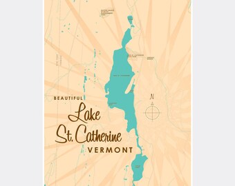 Lago St. Catherine, Vermont / Decoración de casas en el lago / Arte de cabañas / Regalos de mapas personalizados / Arte de mapas impresos en papel