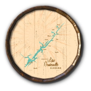 Lake Guntersville Alabama, Rustic Barrel End Map Art